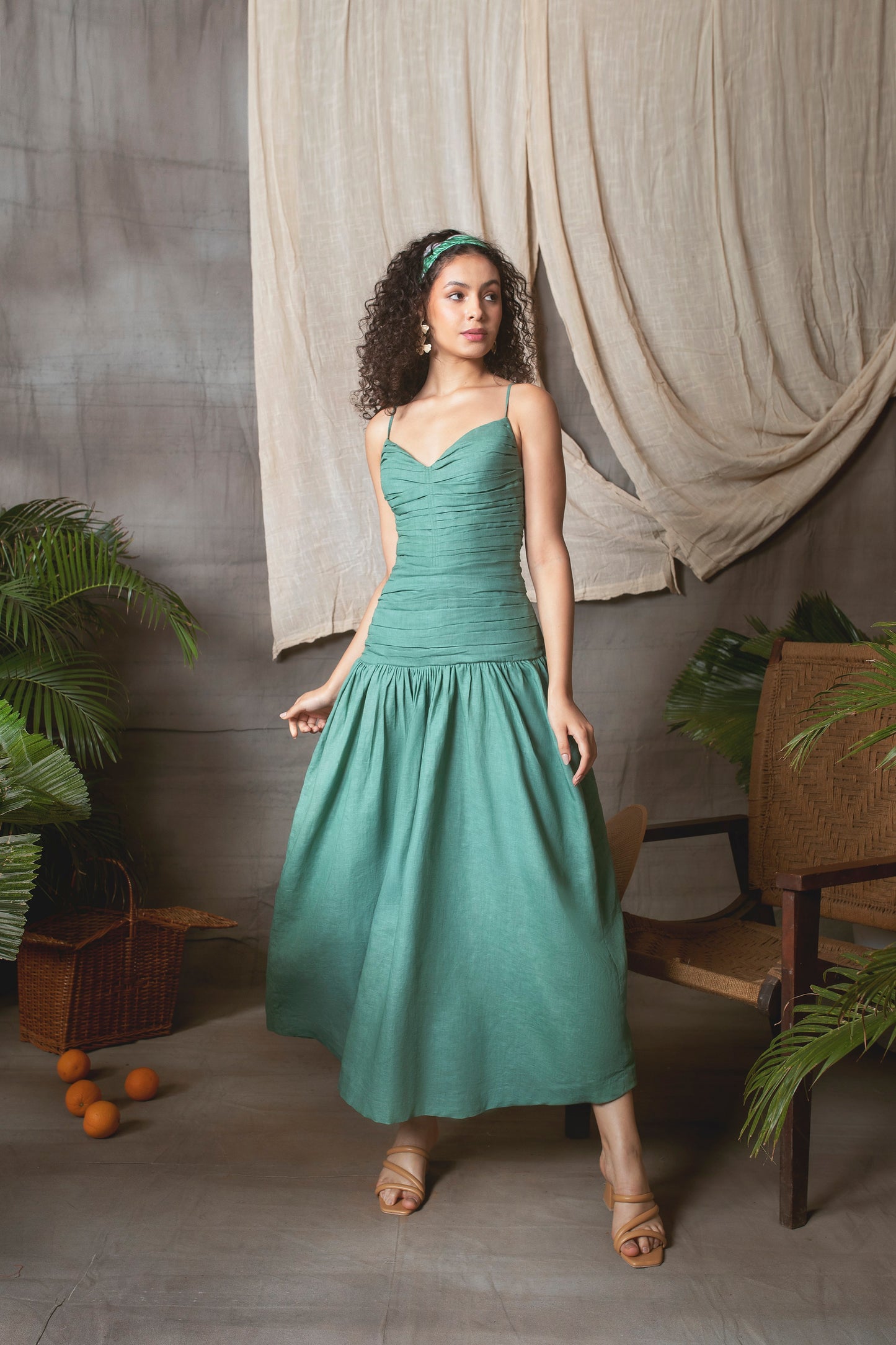 Sage green Draped Dress